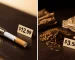 A split comparison showing a factory-made cigarette versus loose rolling tobacco, papers, and filters to illustrate the cost difference.