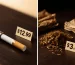 A split comparison showing a factory-made cigarette versus loose rolling tobacco, papers, and filters to illustrate the cost difference.