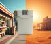 A split image comparing a city convenience store to a remote outback roadhouse, highlighting the high regional cigarette prices.