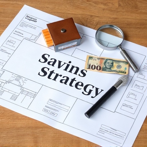 A blueprint showing a strategy for saving money on tobacco, featuring a cigarette carton, tobacco pouch, and Australian cash.