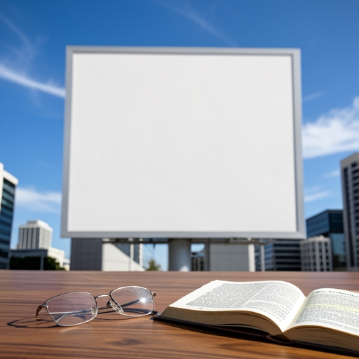 An empty white billboard and a law book, representing the tobacco advertising ban in Australia.